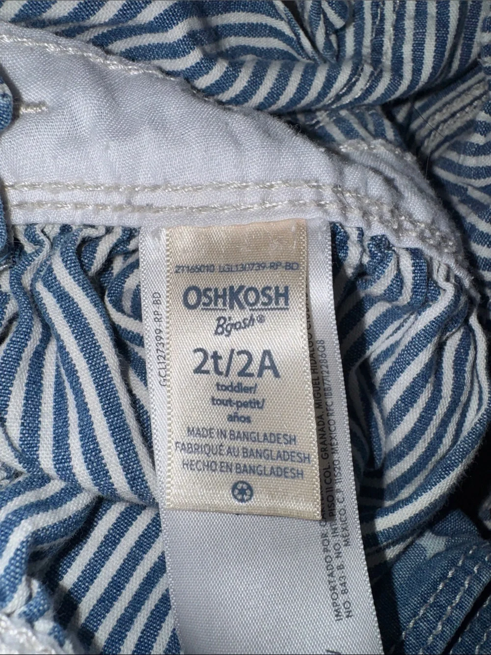 OshKosh B'gosh Blue and White Striped Denim Overall Dress